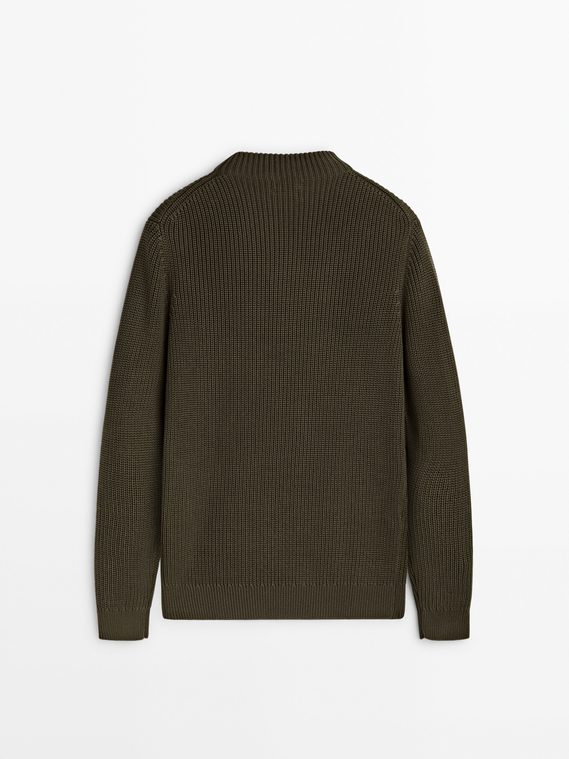 Mock turtleneck cotton purl knit sweater