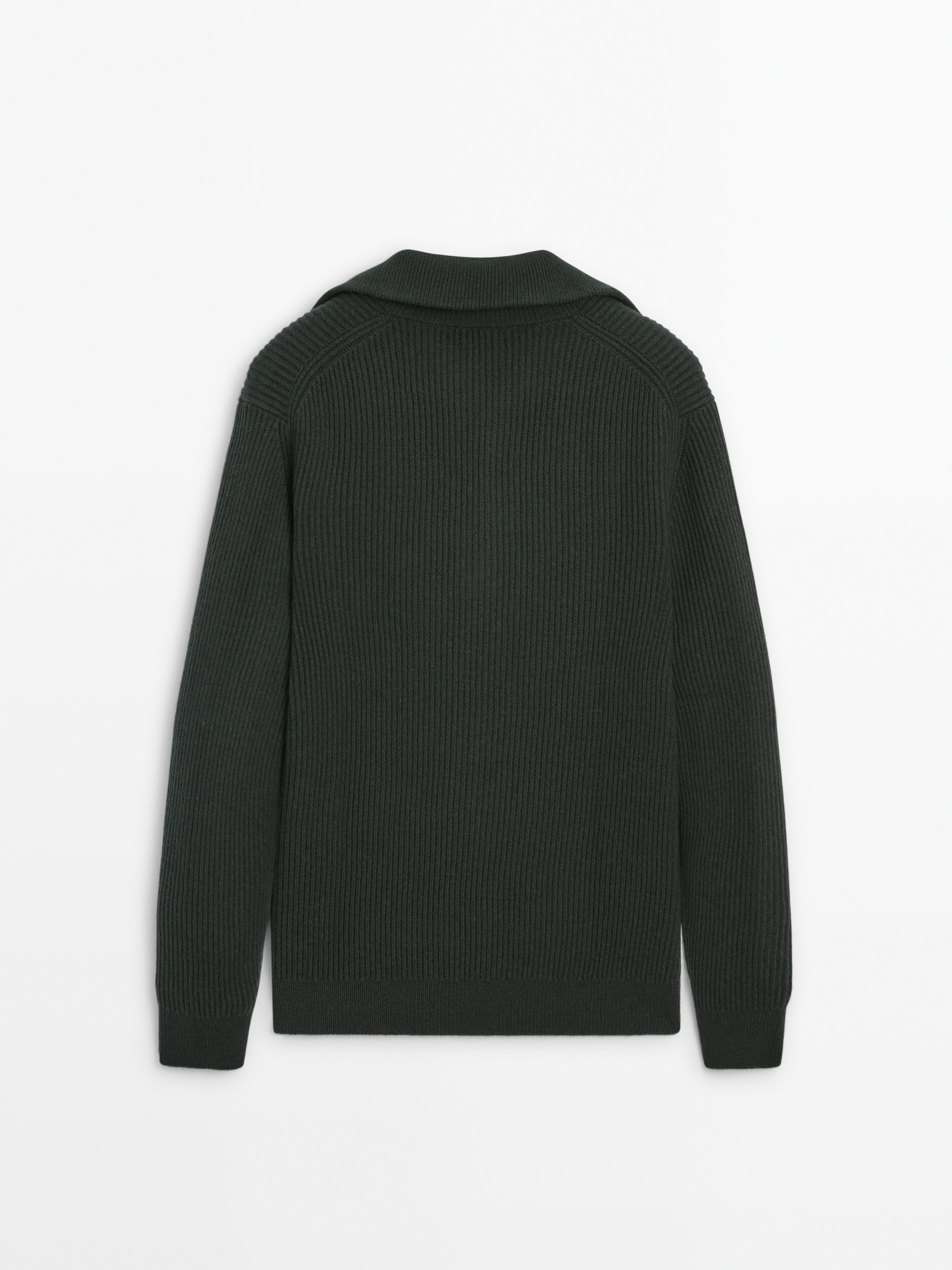 Wool blend ribbed knit polo sweater