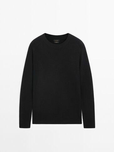 Wool and cotton blend knit sweater with crew neck - Massimo Dutti