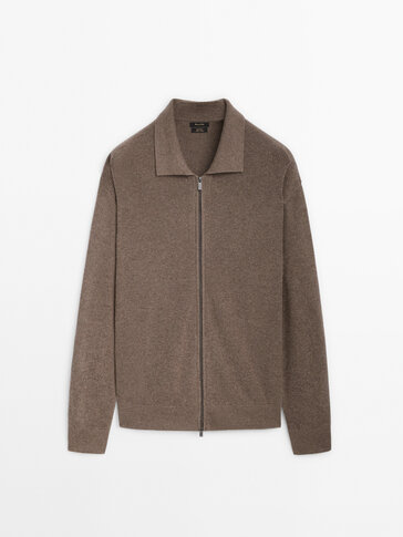 Zip-up polo collar cardigan · Mink, Charcoal, Navy Blue · Sweaters