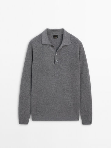 Wool and cotton blend knit polo sweater
