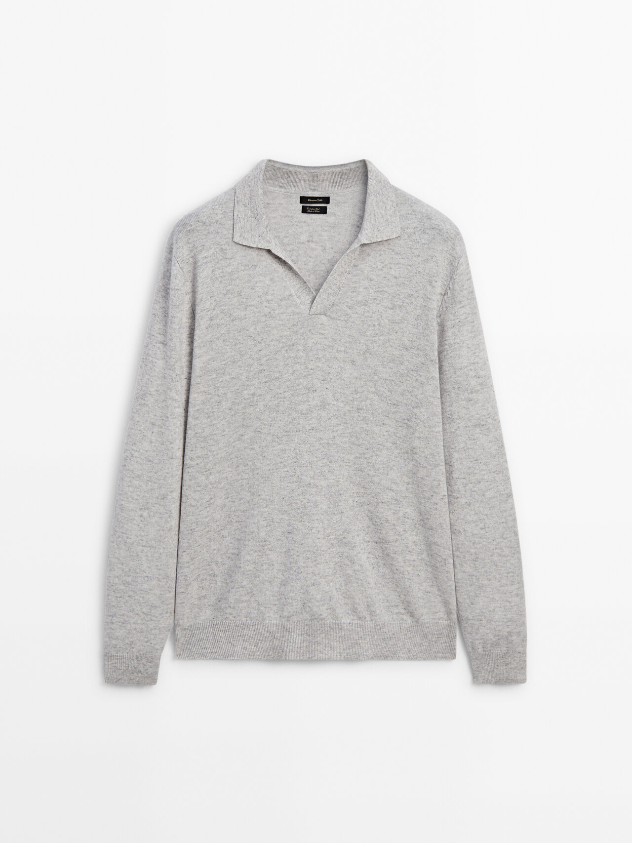 Massimo Dutti Wool Blend Knit Polo Sweater In Grey Marl