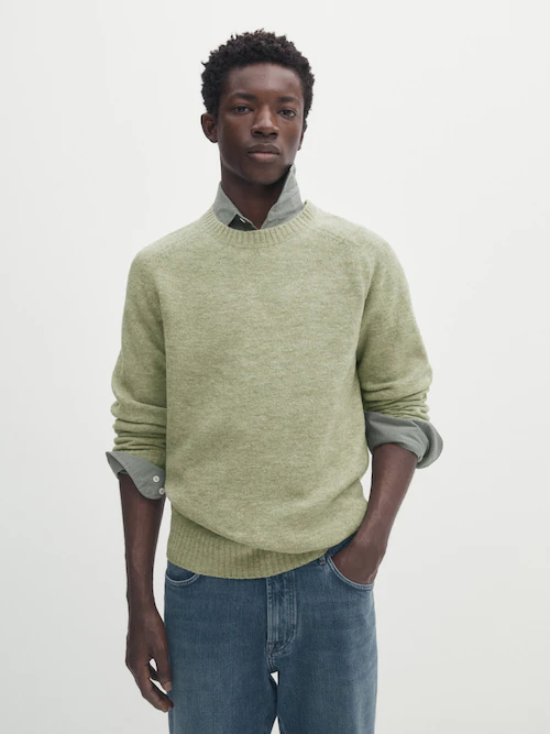 Brushed wool blend knit sweater · Pale Green, Charcoal · Sweaters