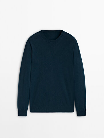 Wool blend ribbed crew neck sweater · Faded Navy, Anthracite Grey