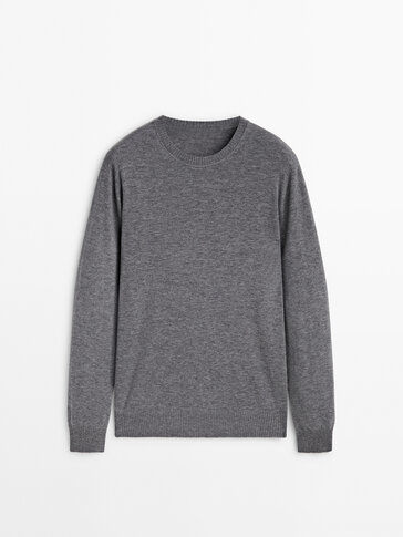 Wool blend ribbed crew neck sweater