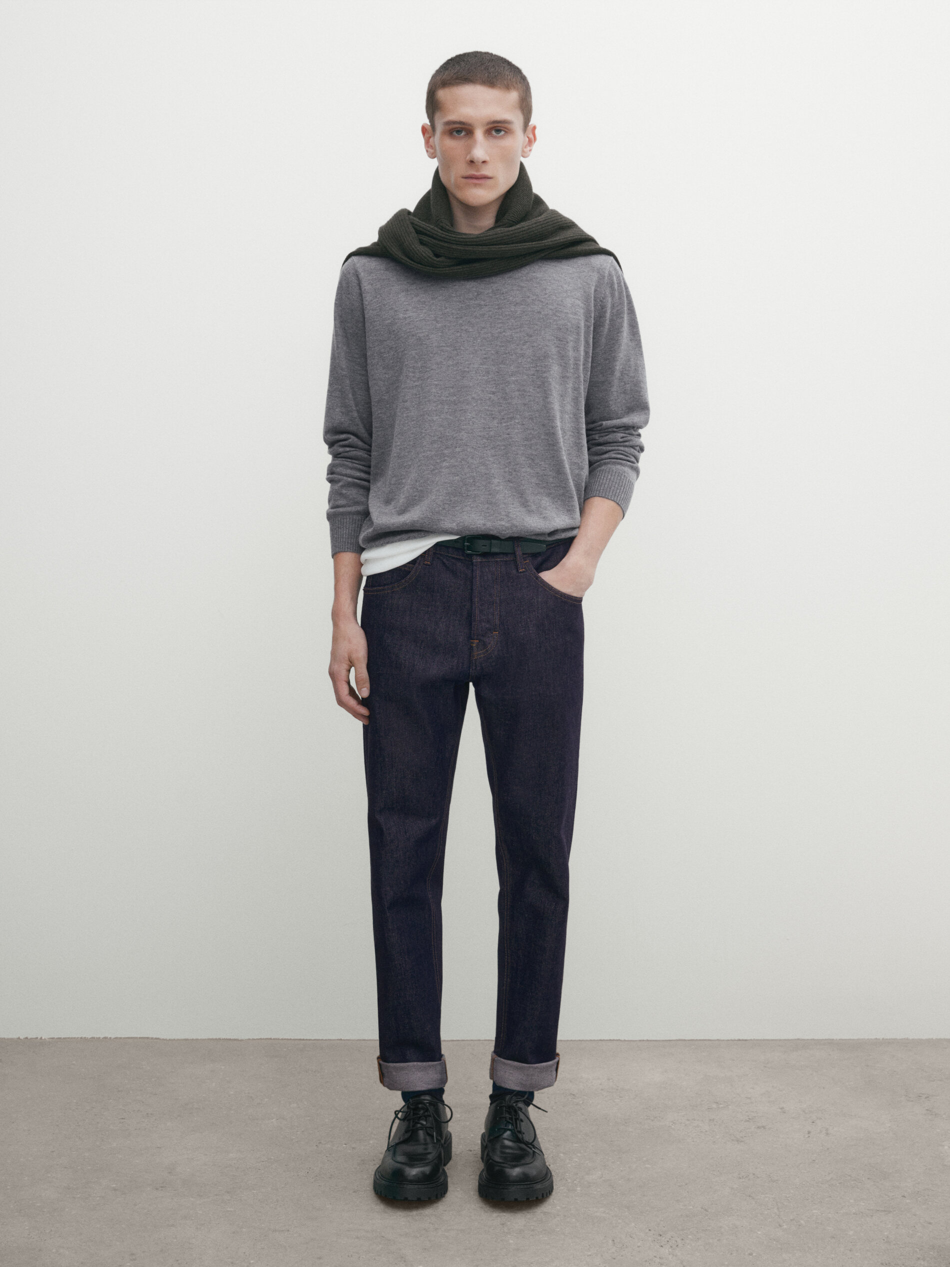 Massimo Dutti Pullover Aus Wolle Und Kaschmir Mit Rundausschnitt Und Patentmuster In Anthrazitgrau