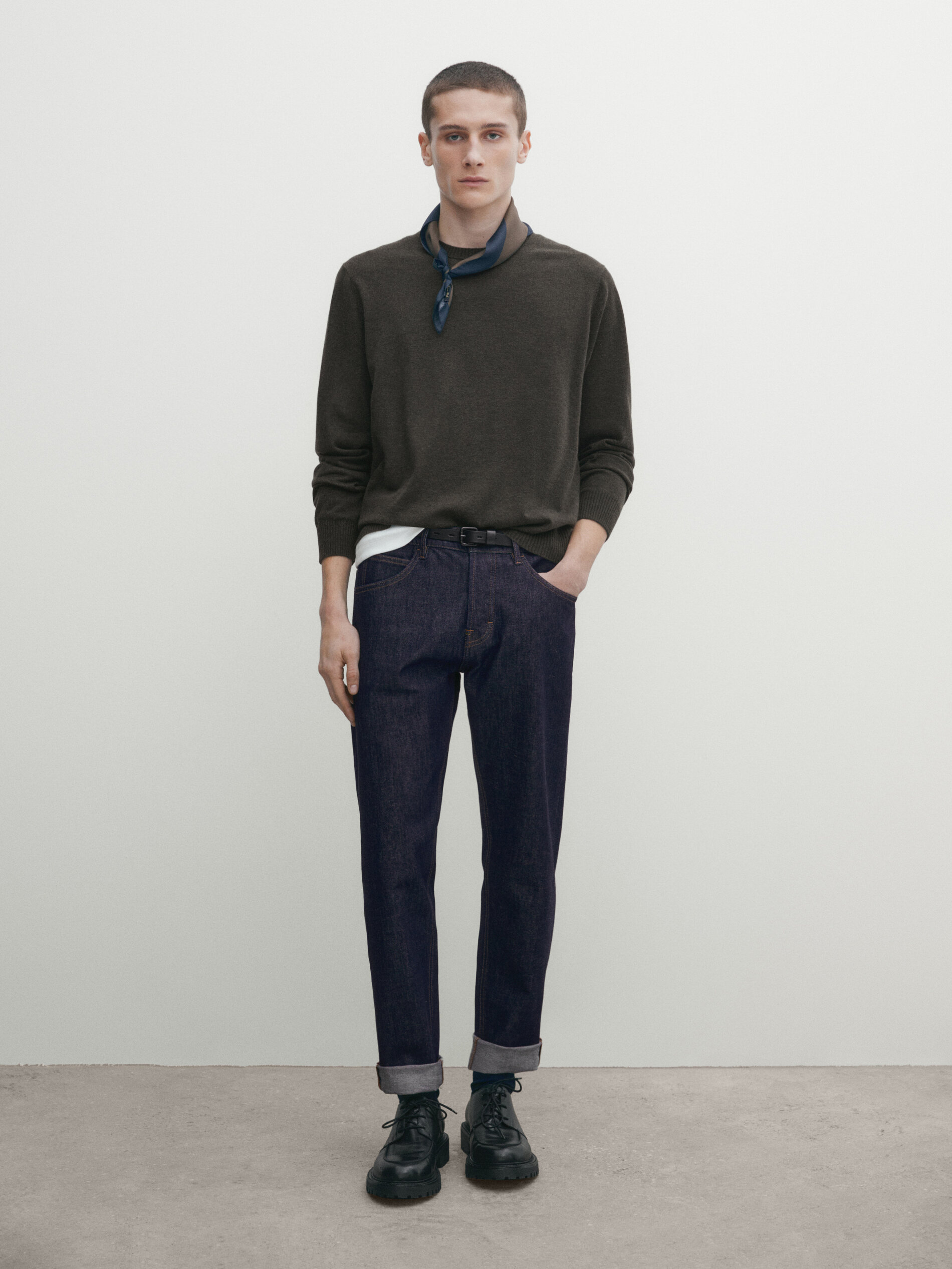 Massimo Dutti Pullover Aus Wolle Und Kaschmir Mit Rundausschnitt Und Patentmuster In Greyish Green