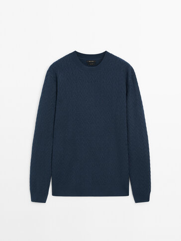 Pullover in maglia a zig-zag con collo rotondo