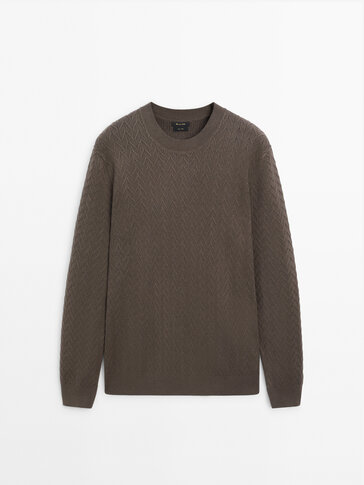 Pullover in maglia a zig-zag con collo rotondo
