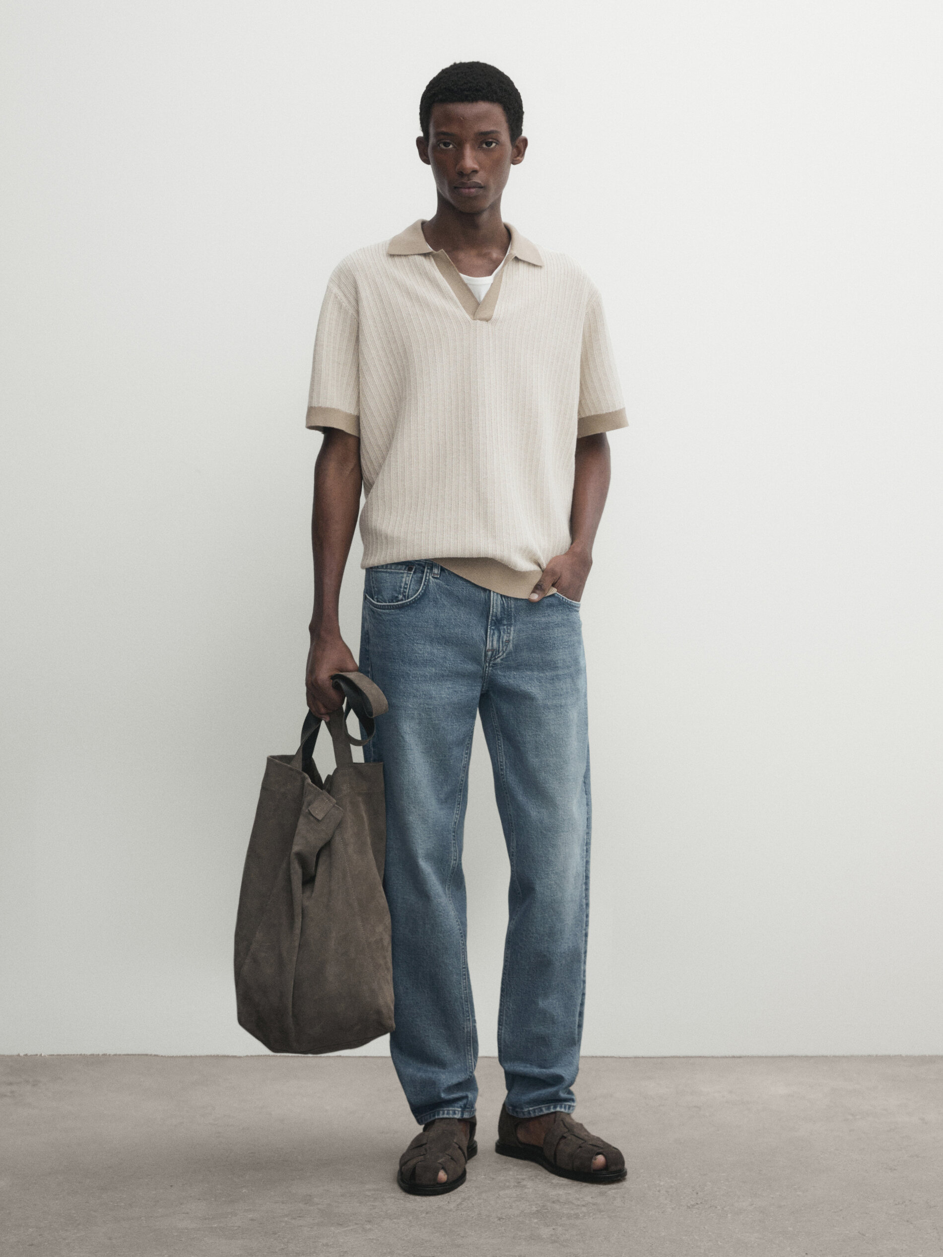 Contrast jacquard knit polo shirt · Stone · Sweaters And Cardigans
