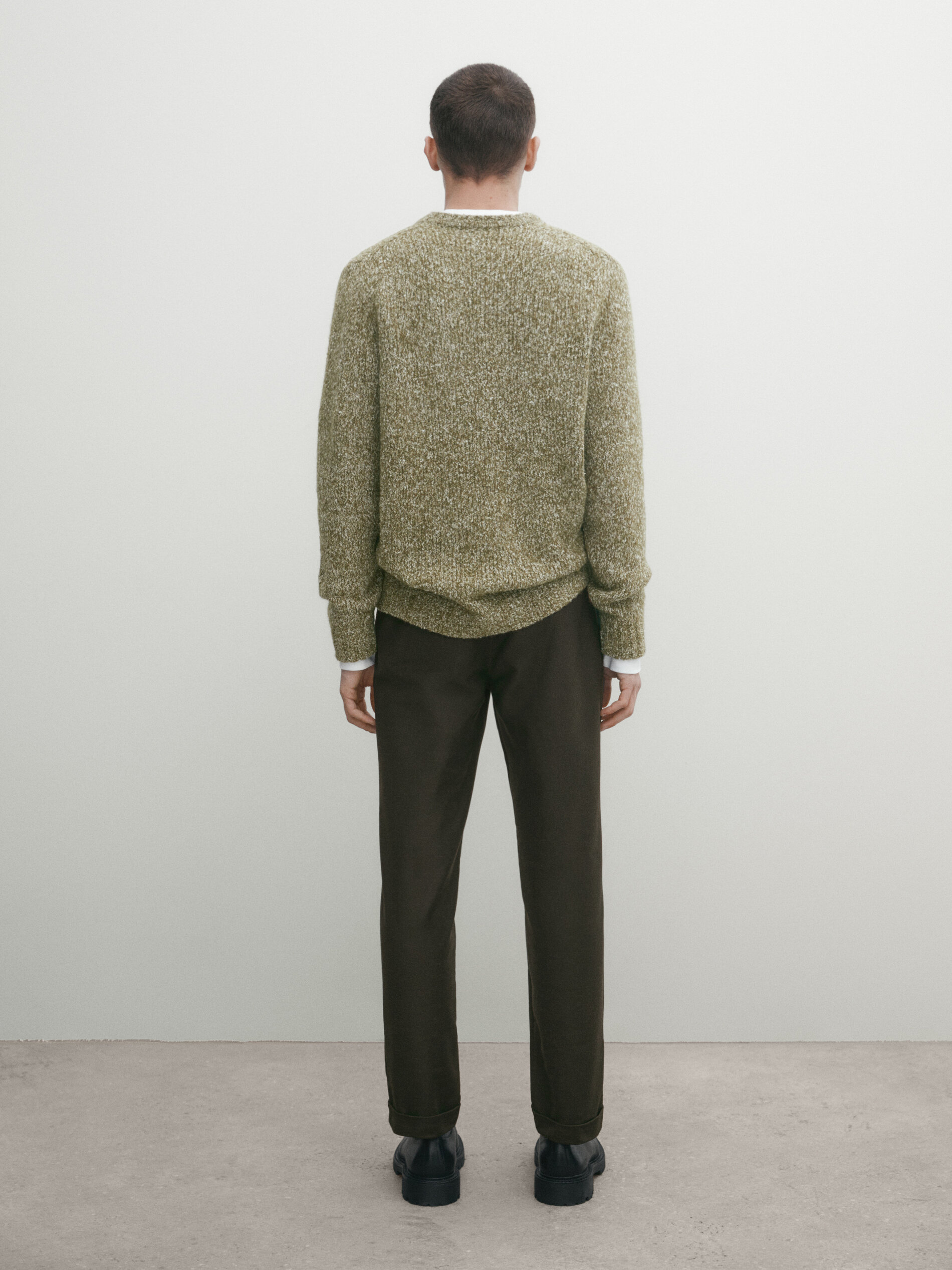 Massimo Dutti Moulin Knit Crew Neck Sweater In Olive