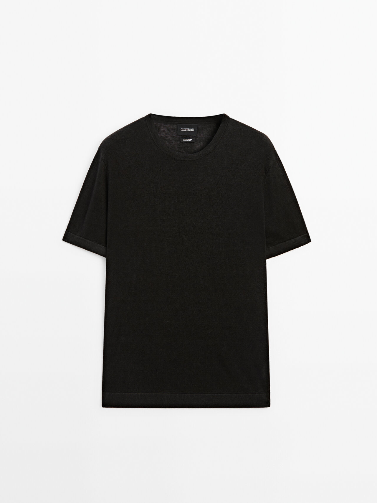 Massimo Dutti Knit Short Sleeve Linen Sweater In Black