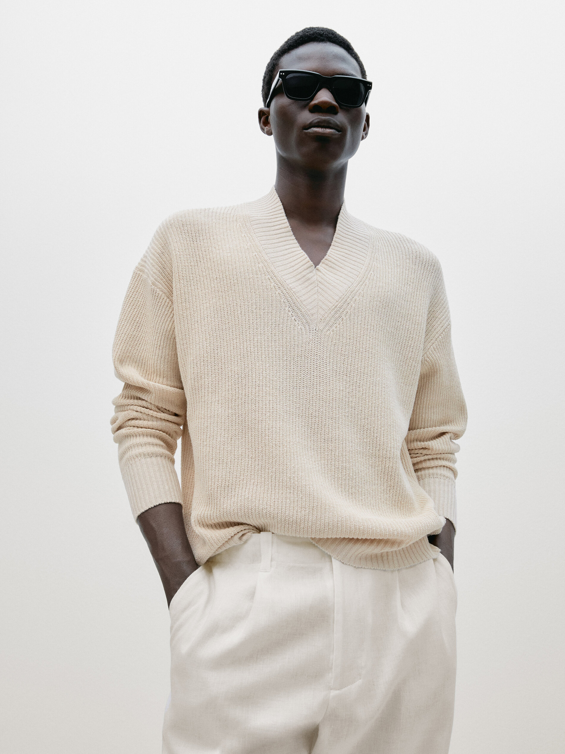 Strickpullover Leinenmischgewebe V-Ausschnitt – Limited Edition  