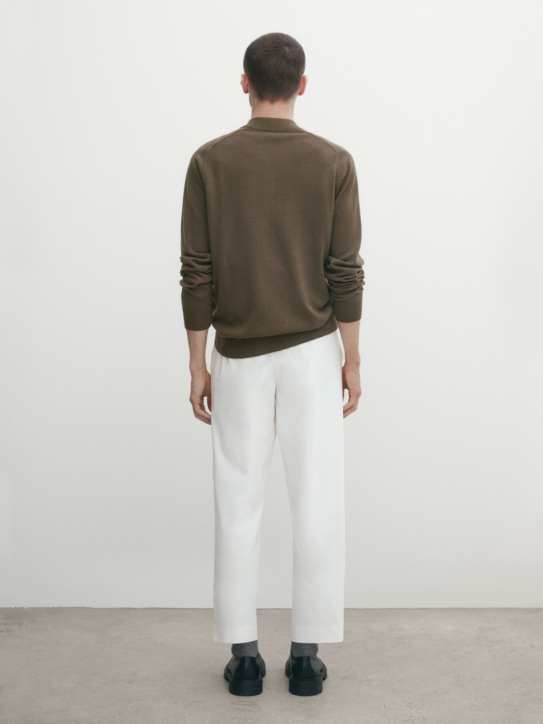 Wool and cotton blend knit zip-up cardigan · Khaki, Medium Grey 