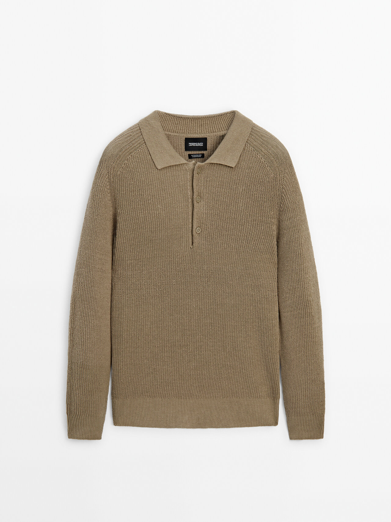 Shop Massimo Dutti Linen Blend Knit Polo Sweater Limited Edition In Stone