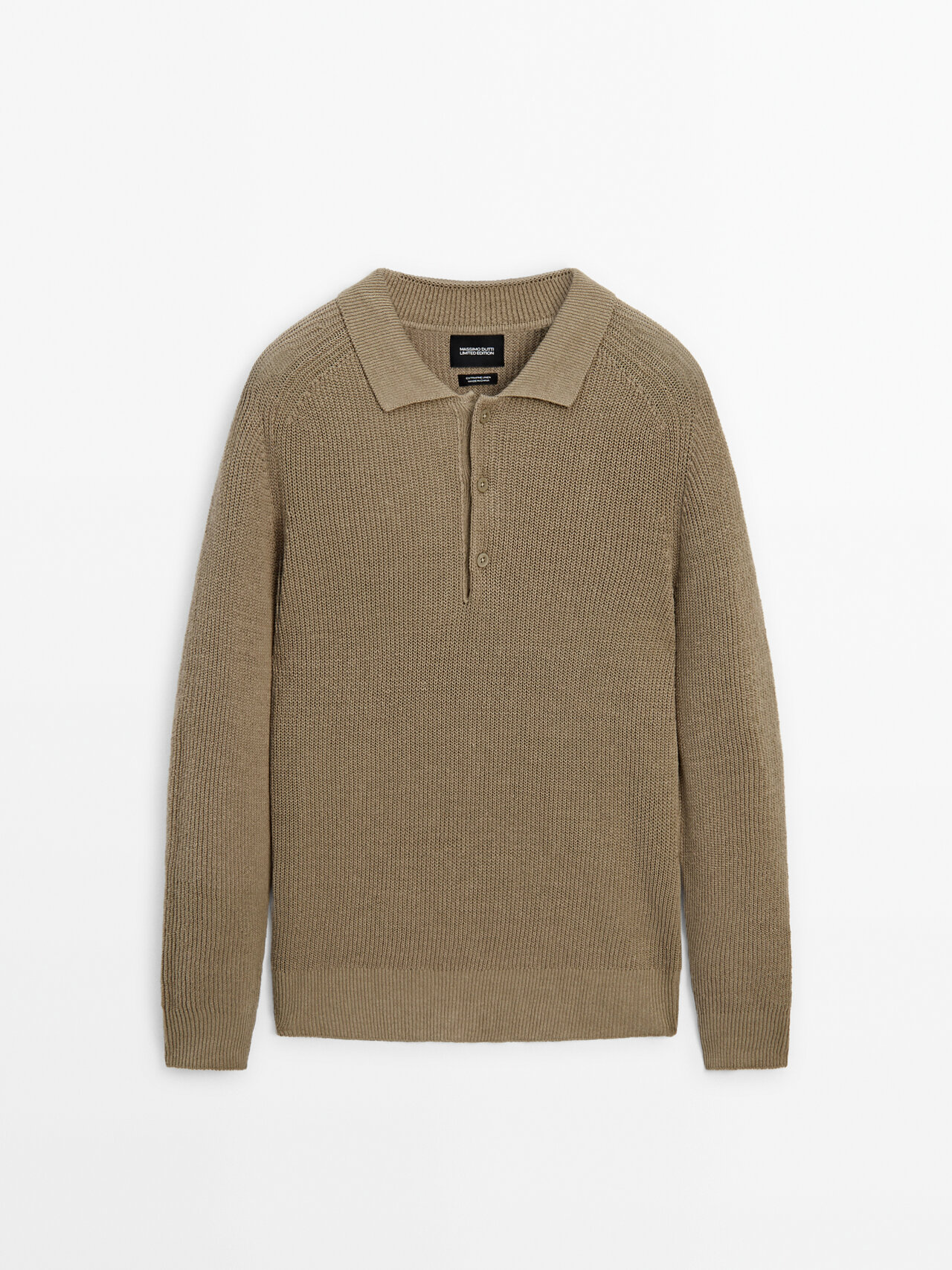 Massimo Dutti Linen Blend Knit Polo Sweater Limited Edition In Stone