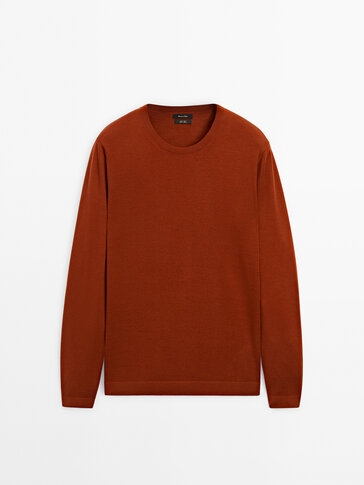 Crew neck sweater in 100% merino wool