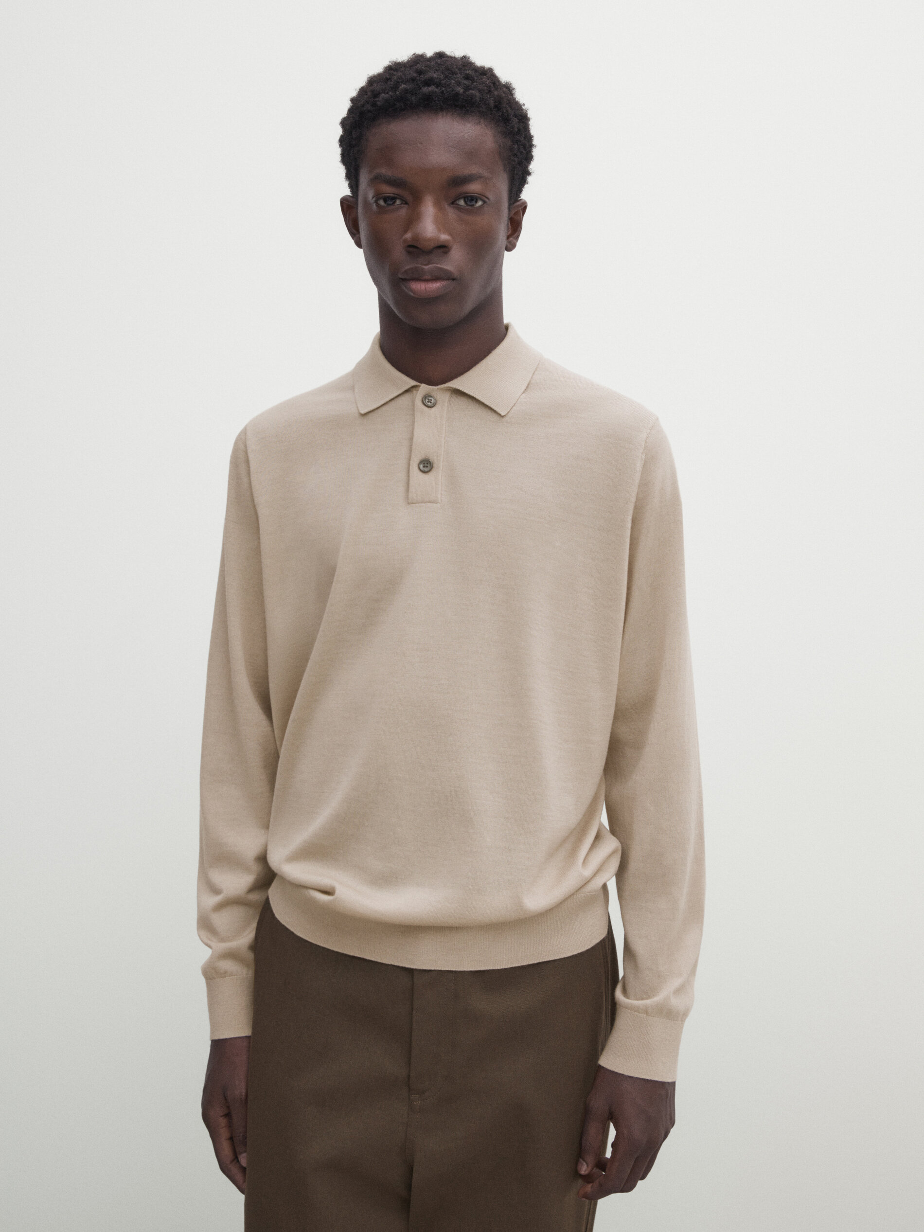 Polo sweater in 100 merino wool Beige Navy Blue 0 565 Black