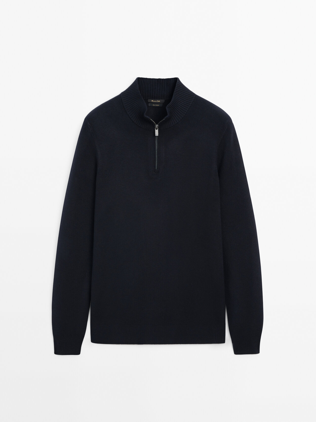 Massimo Dutti Mock Neck Knit Sweater With A Zip In Marineblau