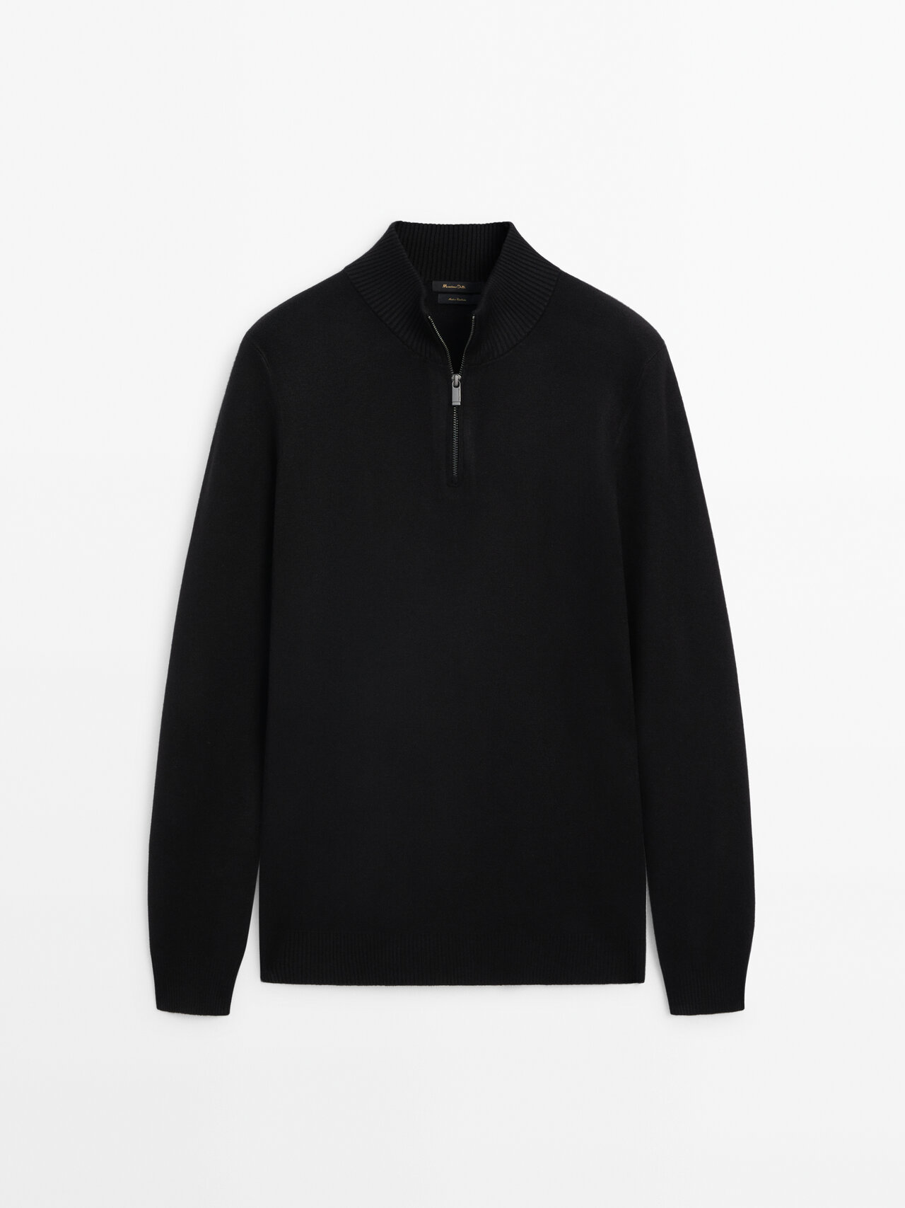 Massimo Dutti Mock Neck Knit Sweater With A Zip In Schwarz