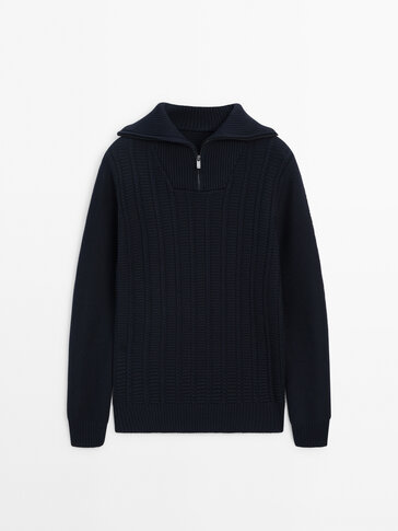Mock neck cable knit sweater