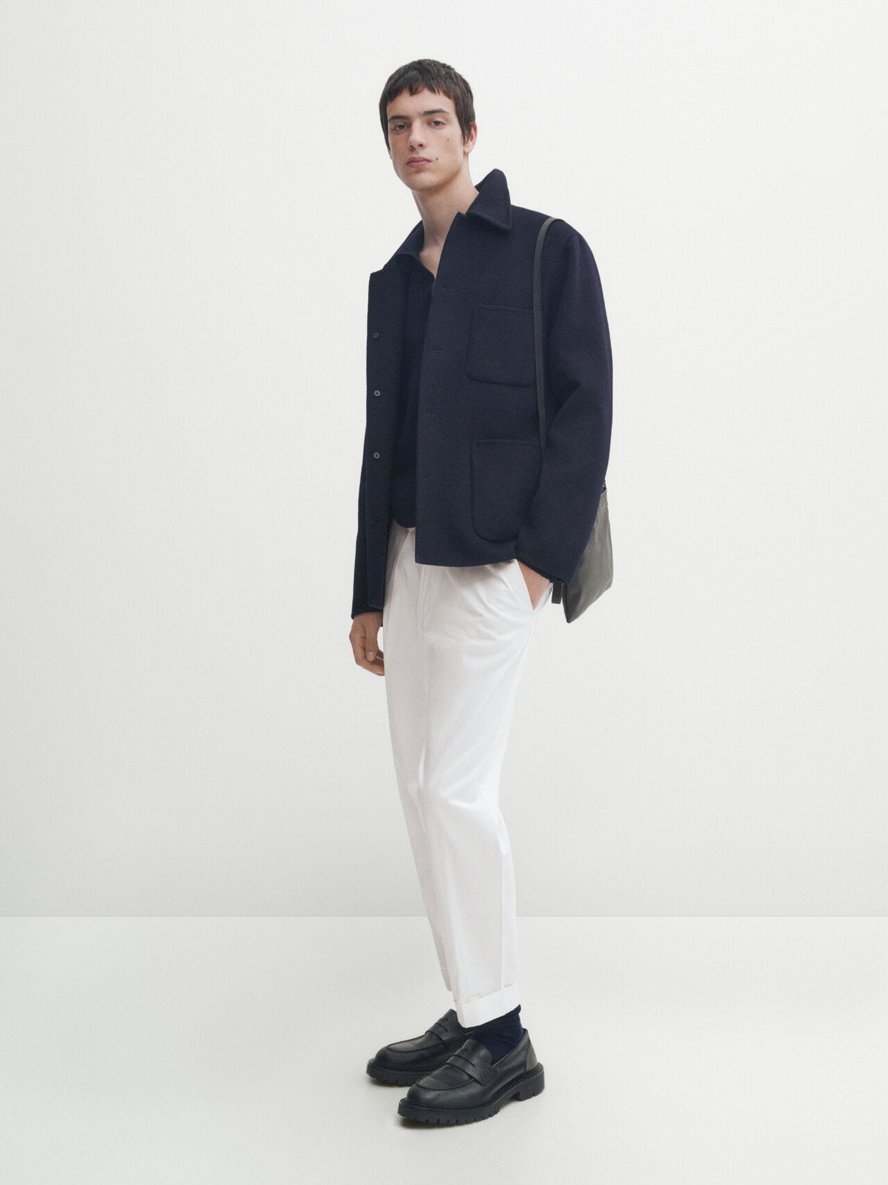 Cotton ribbed knit polo sweater · Navy Blue, Medium Khaki, Stone 