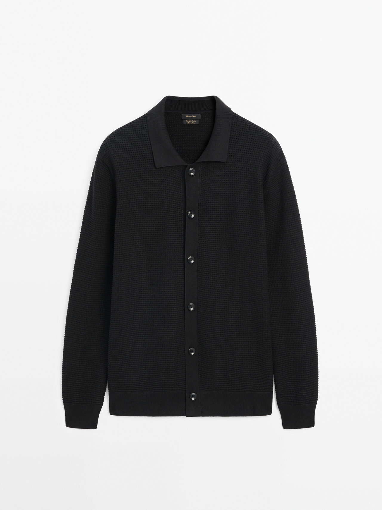 Massimo Dutti Buttoned Textured Polo Neck Cardigan In Black