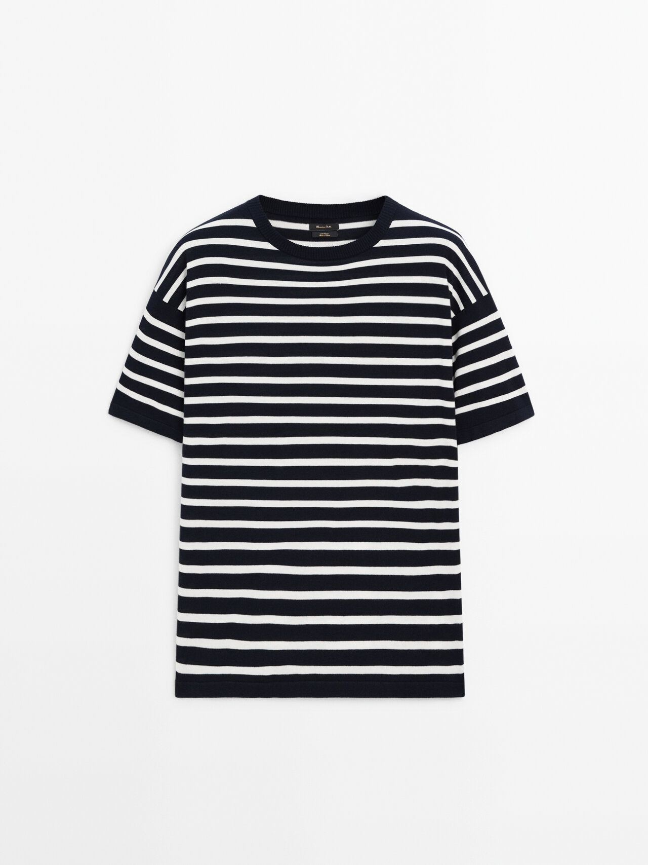 Shop Massimo Dutti Striped Short Sleeve Knit Sweater In Navy Blue