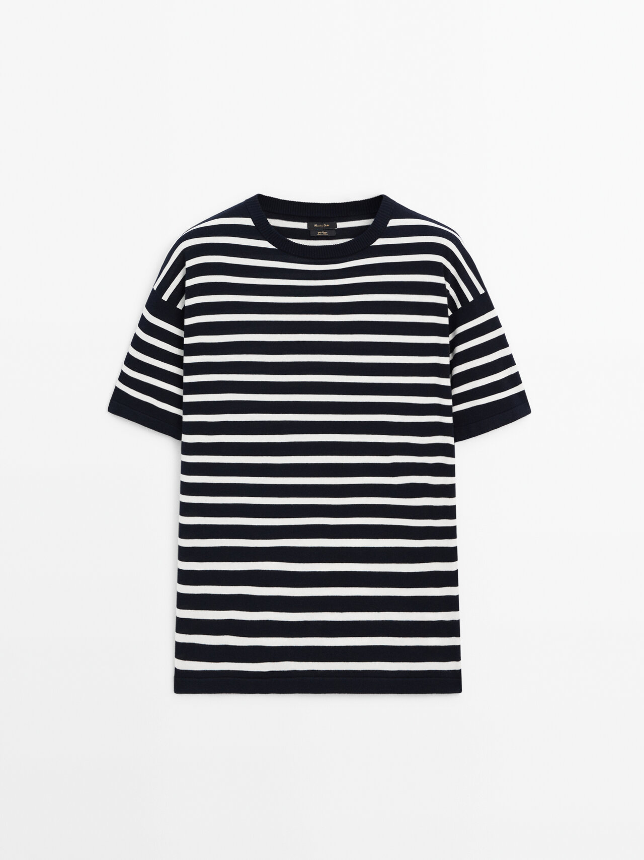 Massimo Dutti Striped Short Sleeve Knit Sweater In Navy Blue
