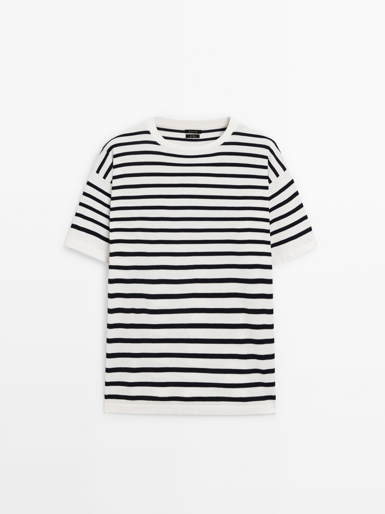 Massimo Dutti Striped Short Sleeve Knit Sweater In Cream