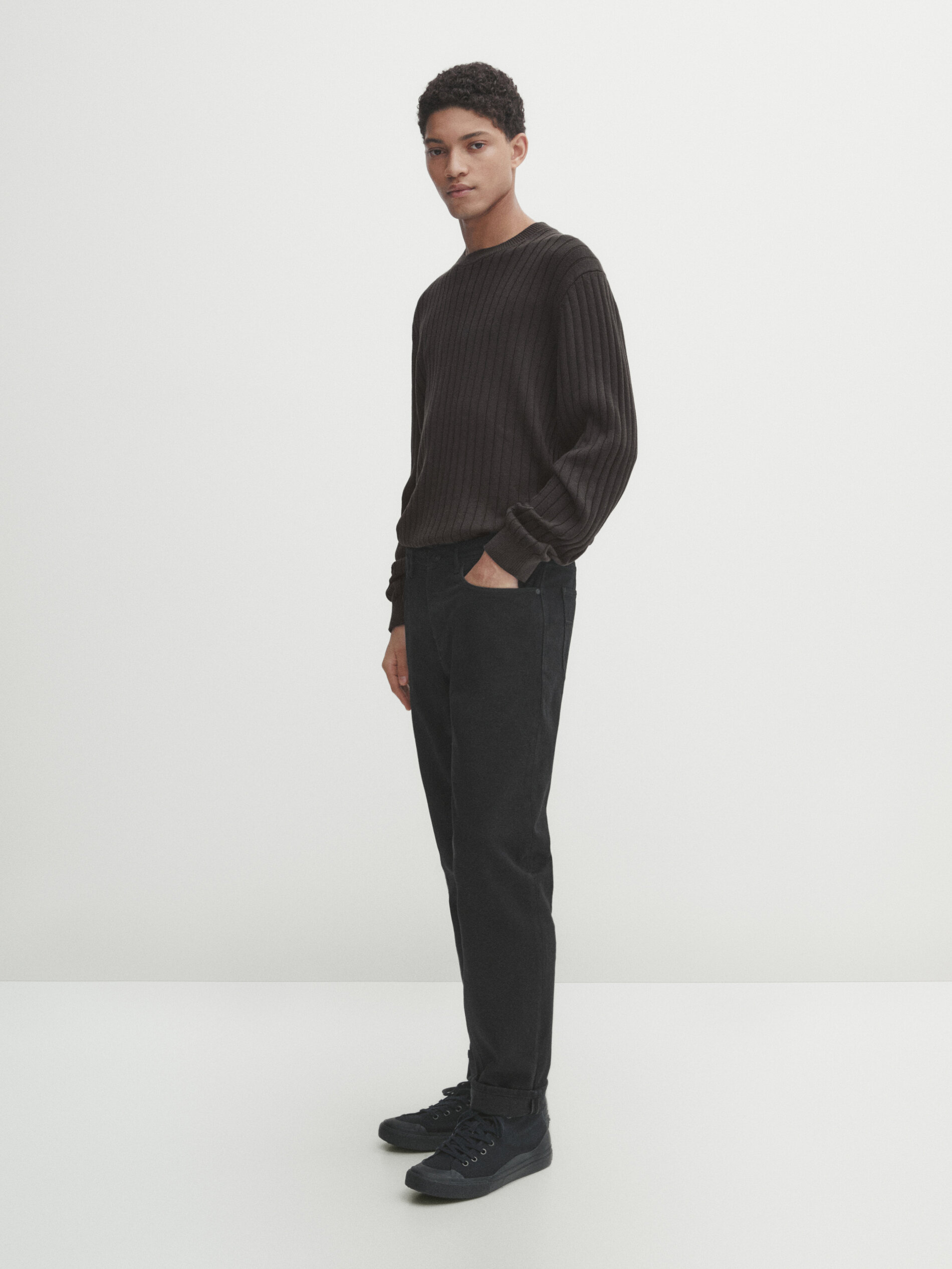 Massimo Dutti Gerippter Strickpullover Aus Baumwollmischgewebe In Grau