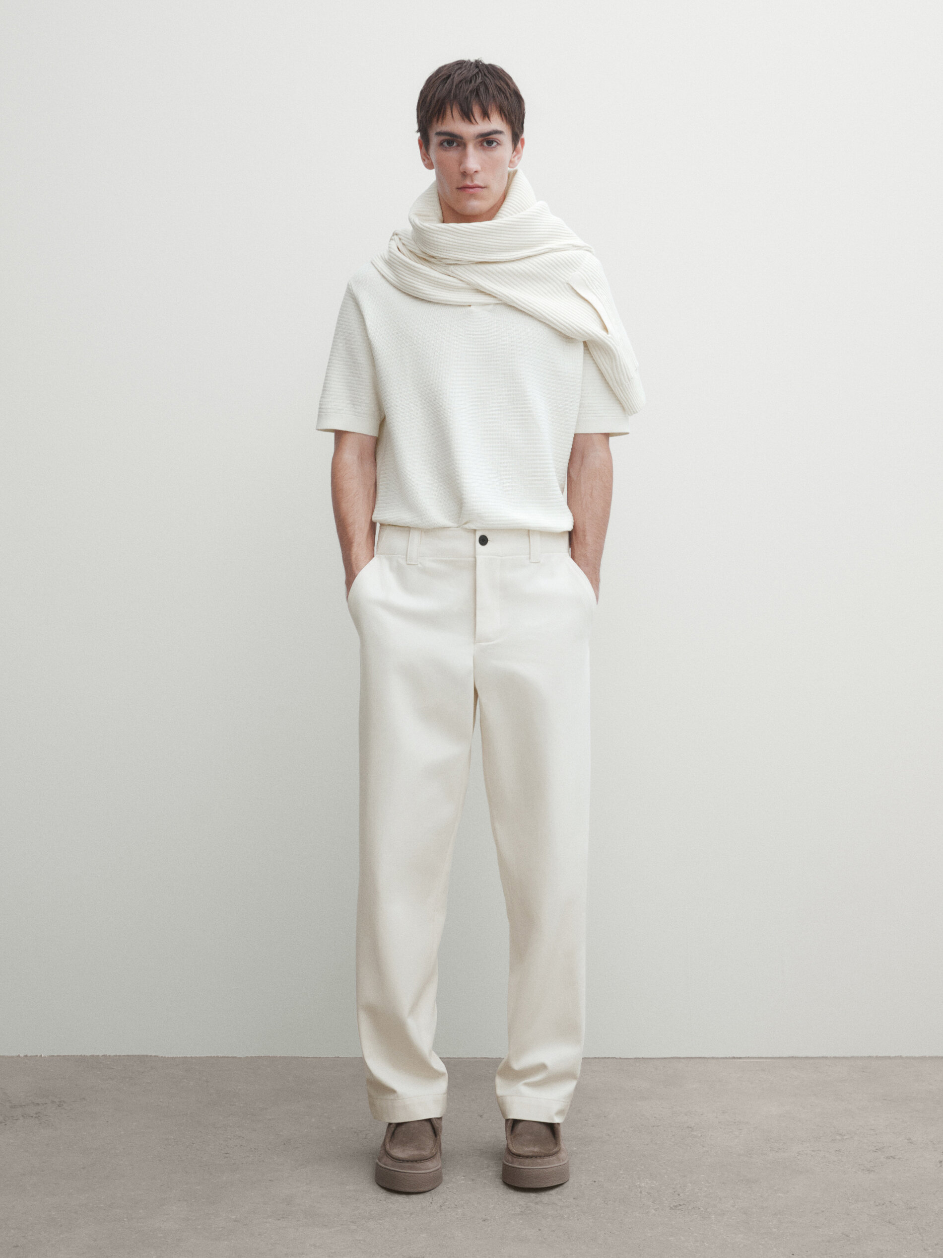 Shop Massimo Dutti Short Sleeve Knit Polo Shirt In Gebrochen Weiss