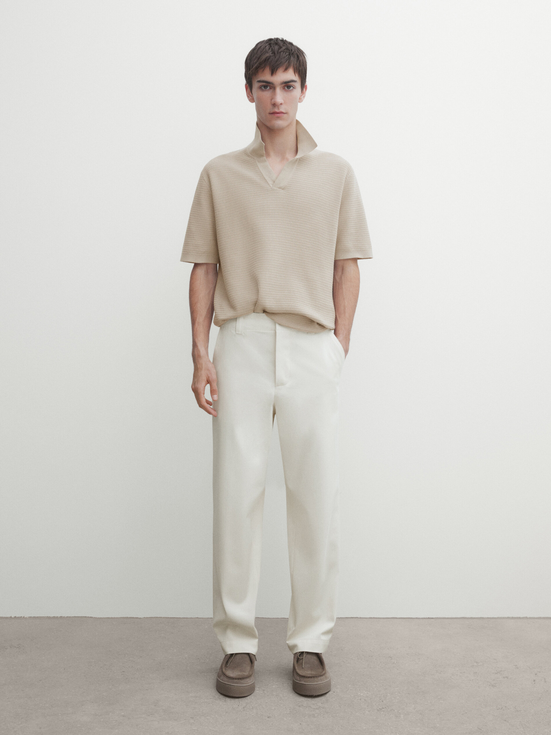 Massimo Dutti Knit Polo Sweater With Short Sleeves In Rostfarben