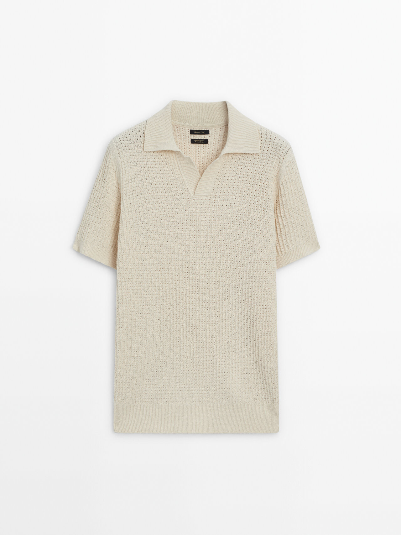Massimo Dutti Textured Short Sleeve Polo Sweater In Cream