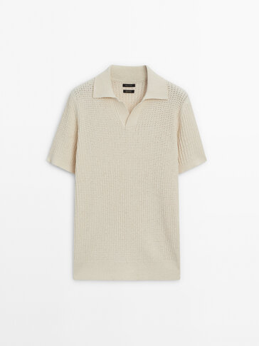 Textured short sleeve polo sweater