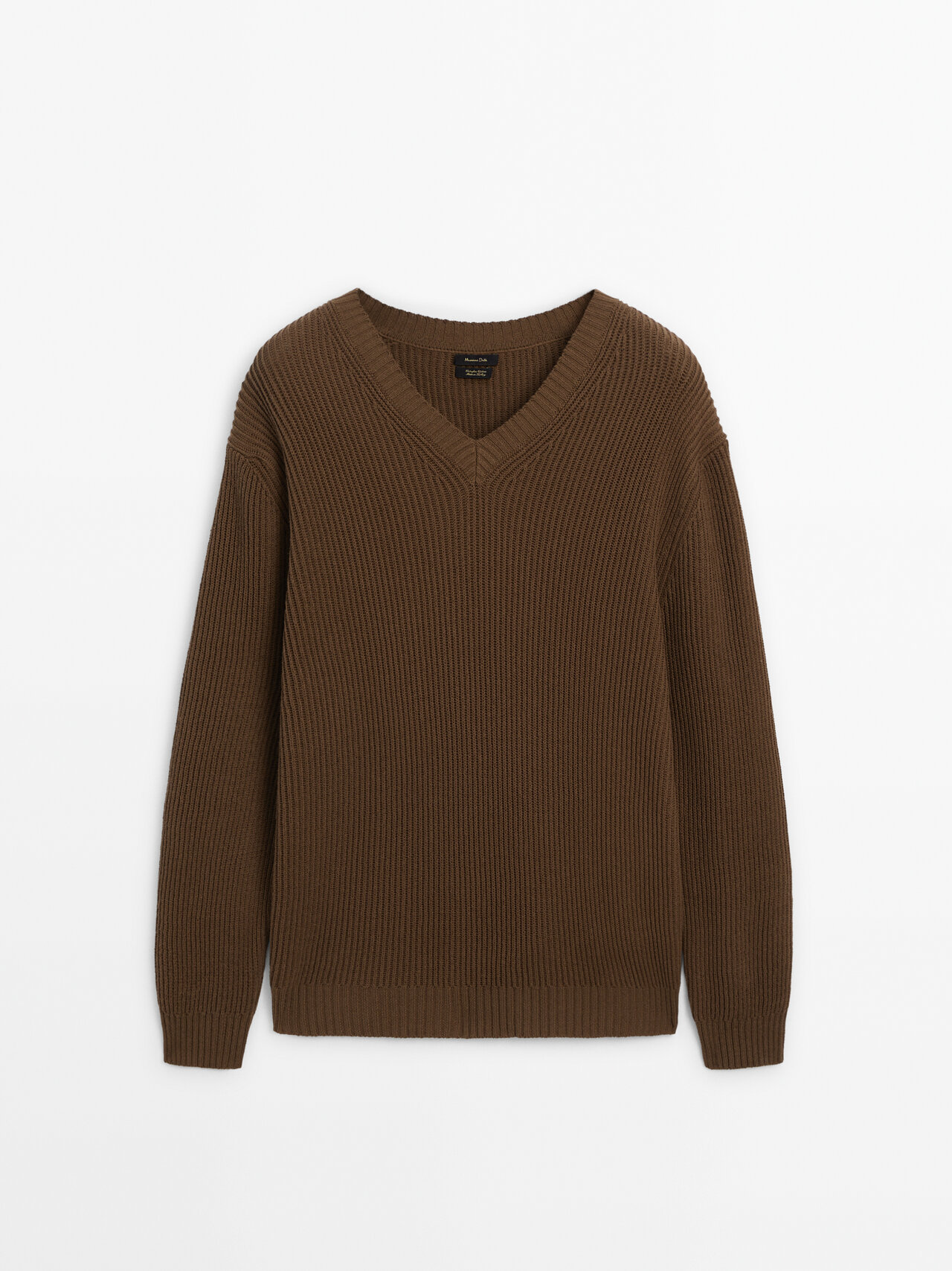 Massimo Dutti Textured V-neck Knit Sweater In Ochre
