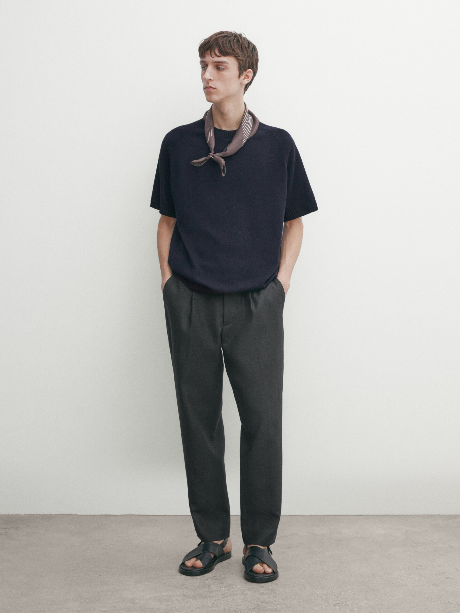 Massimo Dutti Short Sleeve Knit Sweater With Cotton In Marineblau