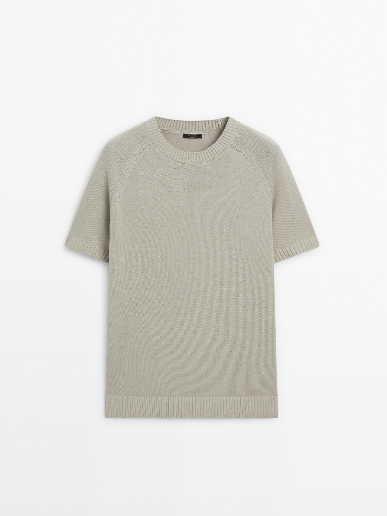 Massimo Dutti Short Sleeve Knit Sweater With Cotton In Pastel Green