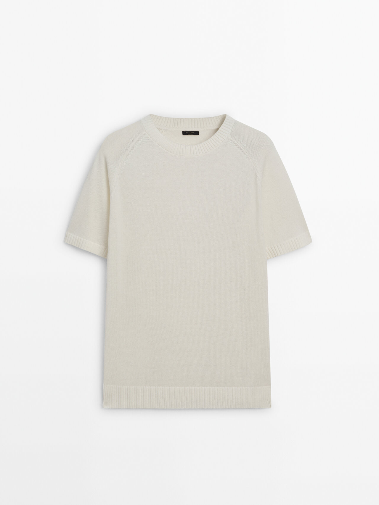 Massimo Dutti Short Sleeve Knit Sweater With Cotton In Cream