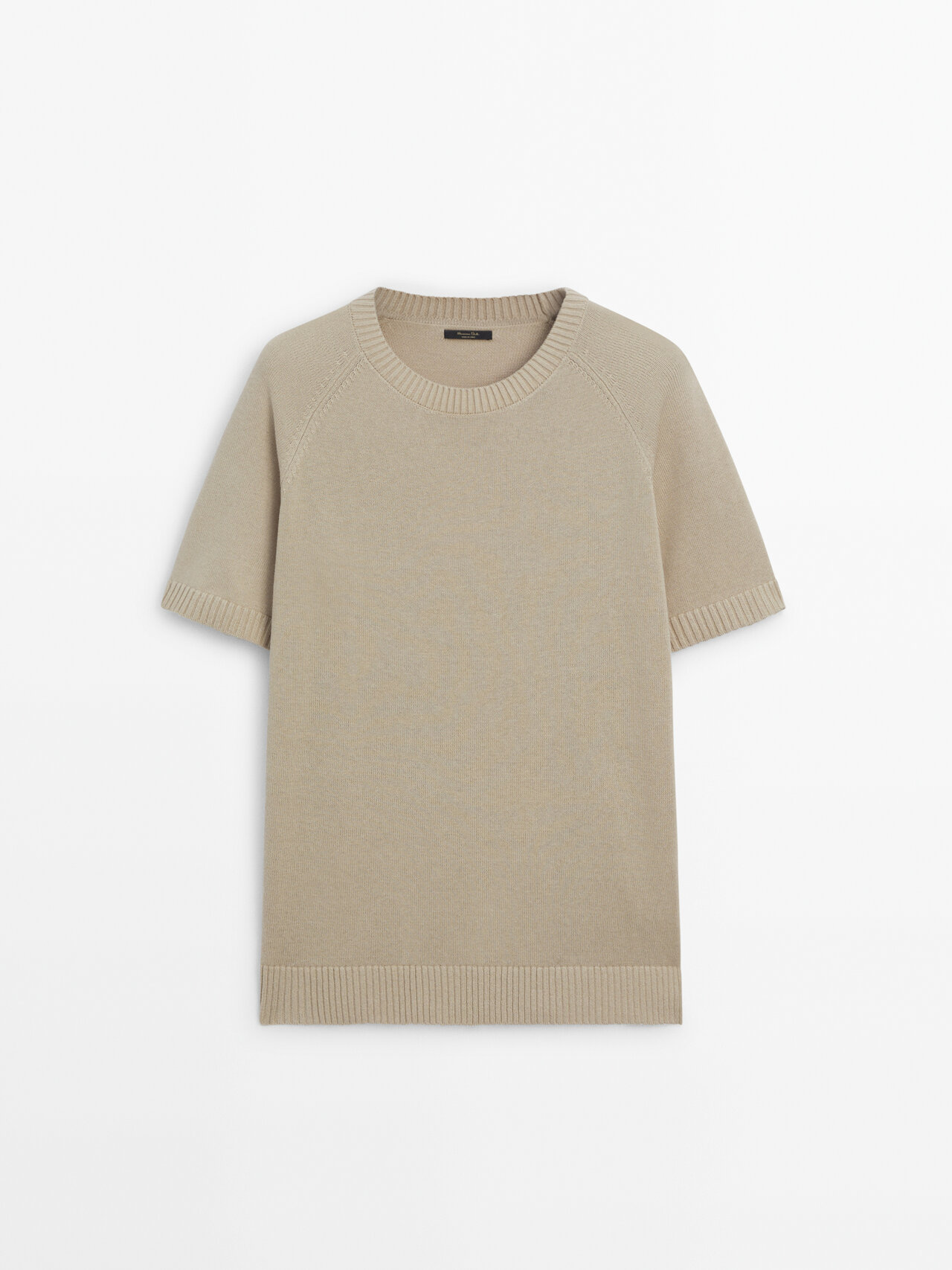 Shop Massimo Dutti Short Sleeve Knit Sweater With Cotton In Beige Marl