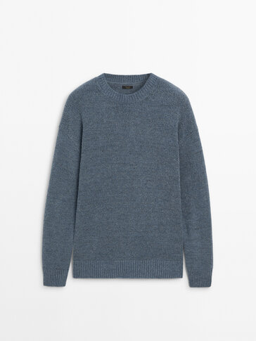 Cotton blend knit sweater with crew neck · Light Blue · Sweaters And