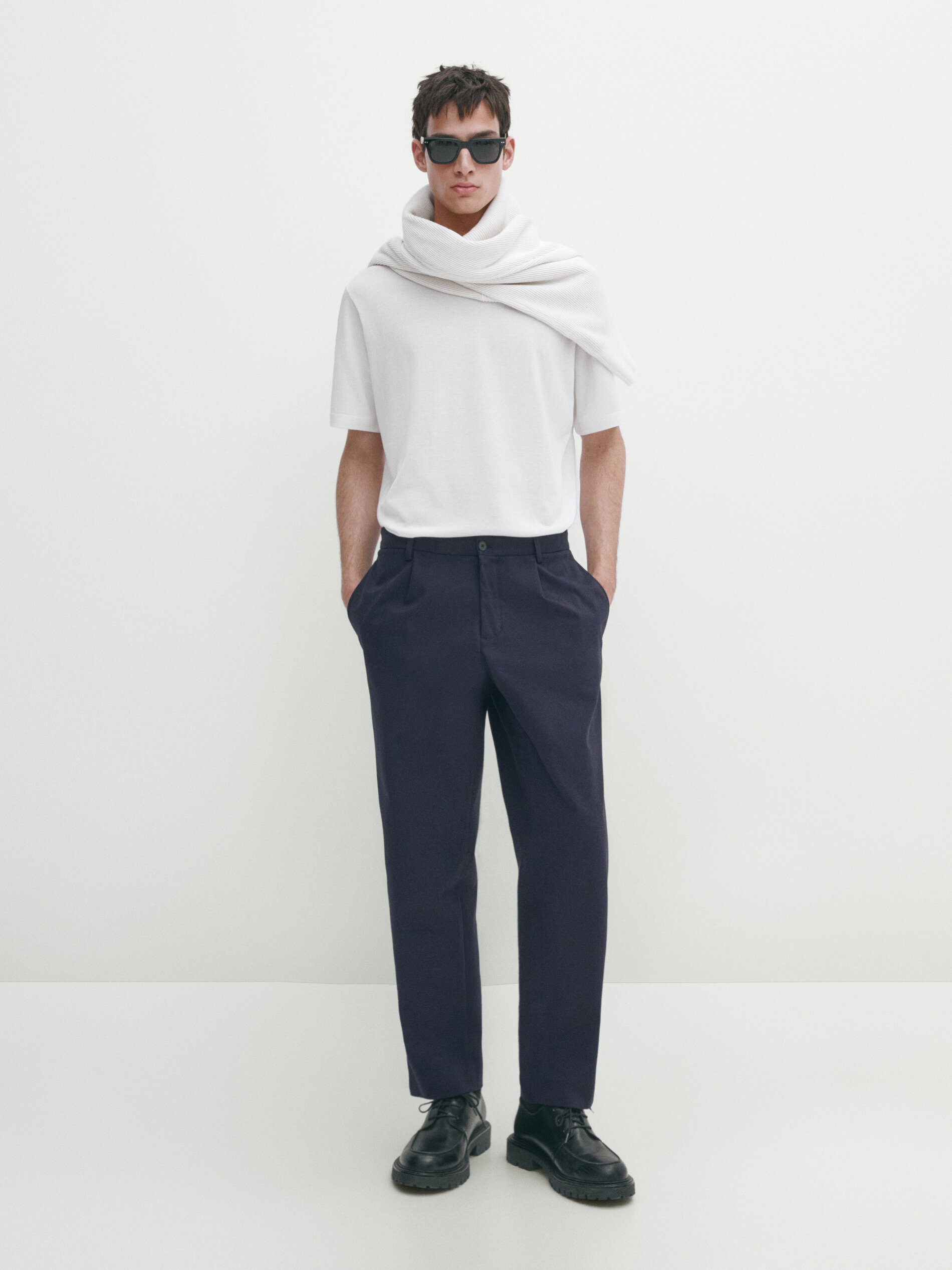 Massimo Dutti Short Sleeve Cotton And Silk Blend Sweater In Weiss