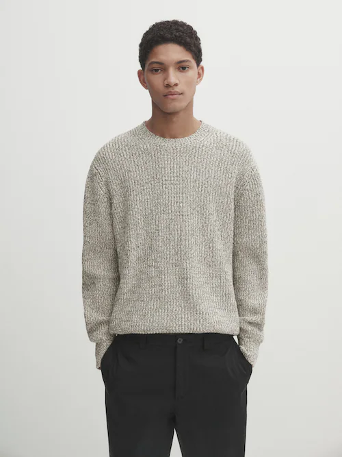 Cotton blend knit sweater with crew neck · Cream · Sweaters And Cardigans |  Massimo Dutti