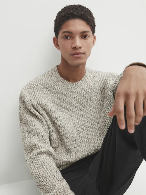 Cotton blend knit sweater with crew neck · Cream · Sweaters And Cardigans |  Massimo Dutti