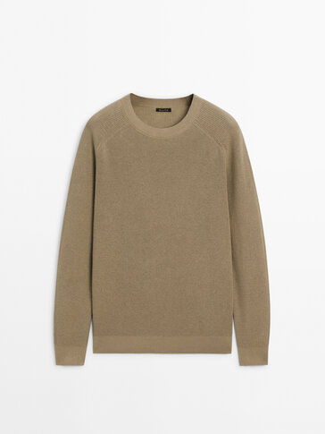 Crew neck sweater with linen and cotton