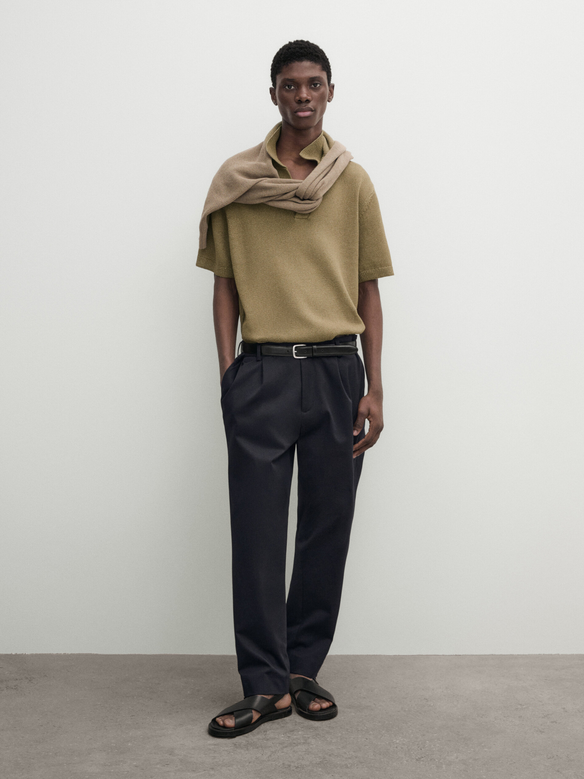 Massimo Dutti Kurzarmpullover Mit Polokragen Und Strukturmuster In Rostbraun