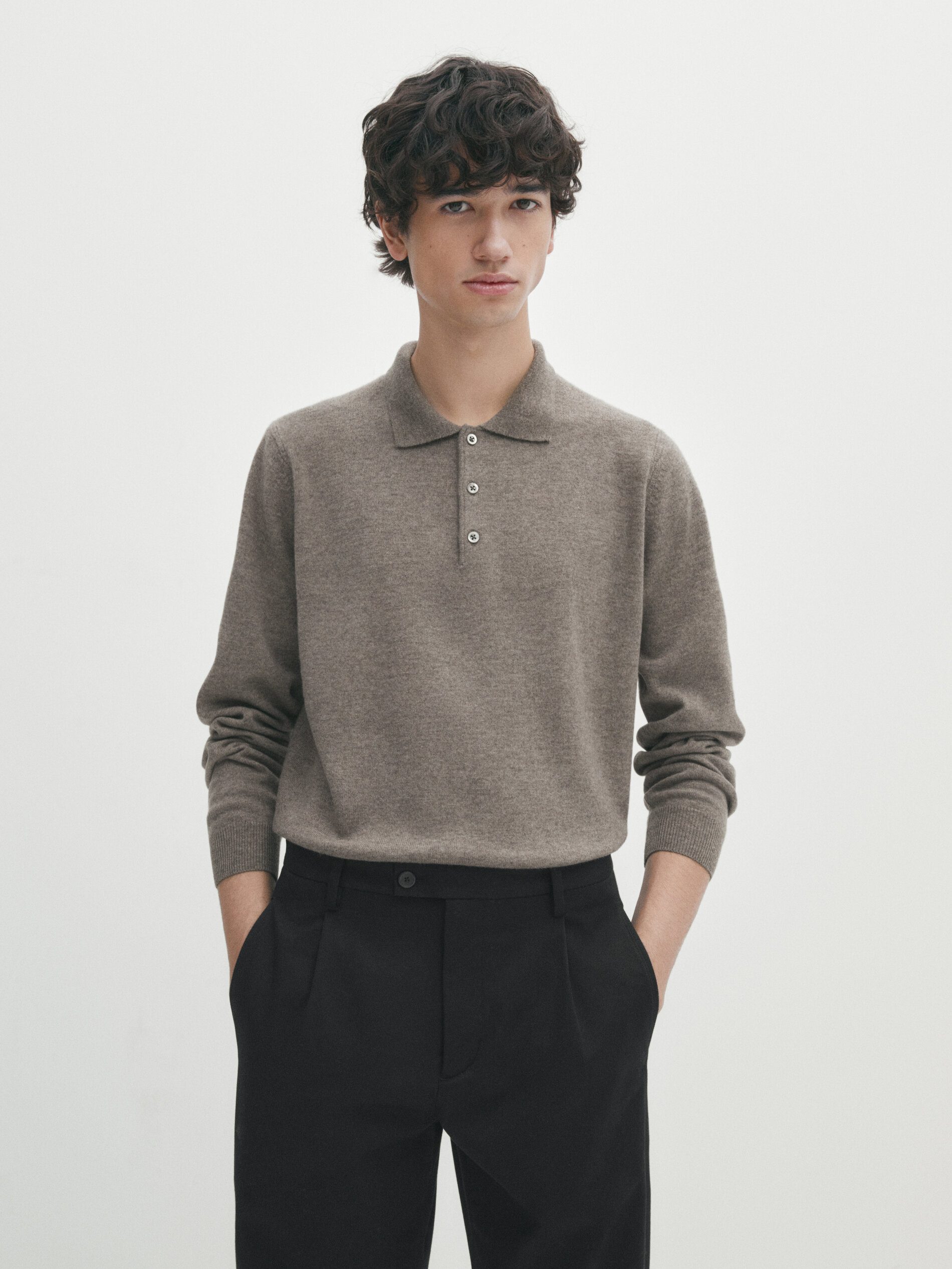 Wool blend knit polo sweater · Carey, Pale Green, Anthracite Grey