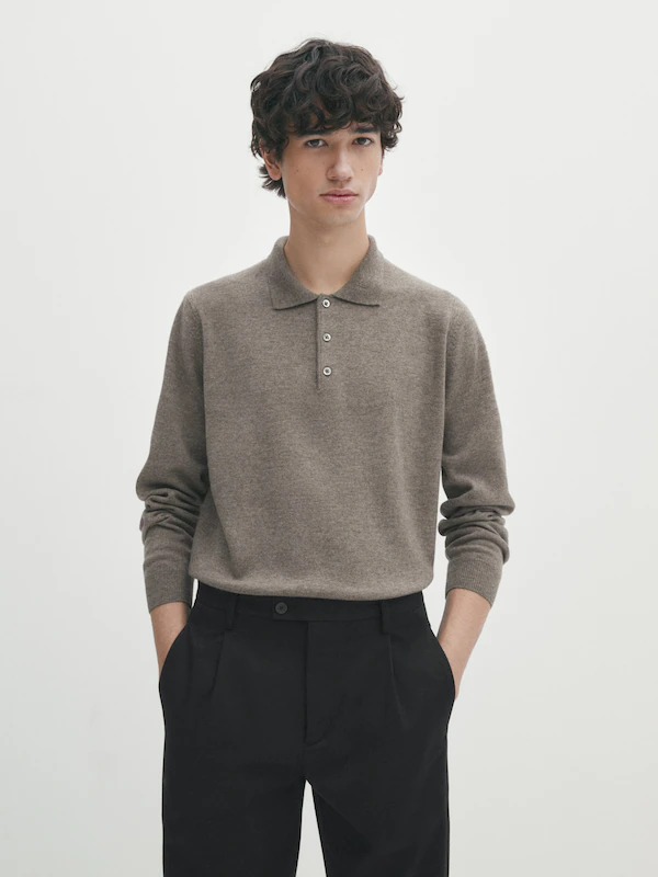 Wool blend knit polo sweater · Carey, Pale Green, Anthracite Grey, Navy ...