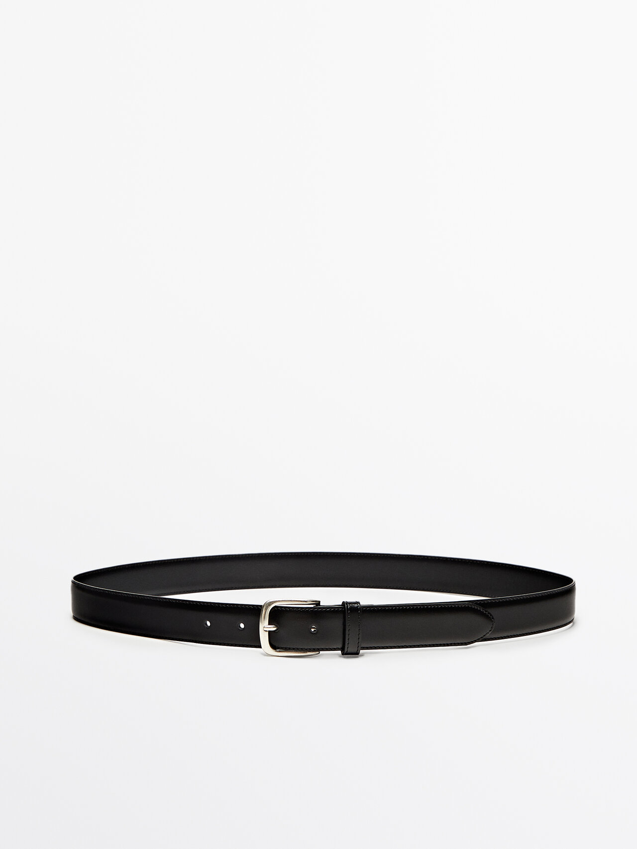 Massimo Dutti Leather Belt In Black