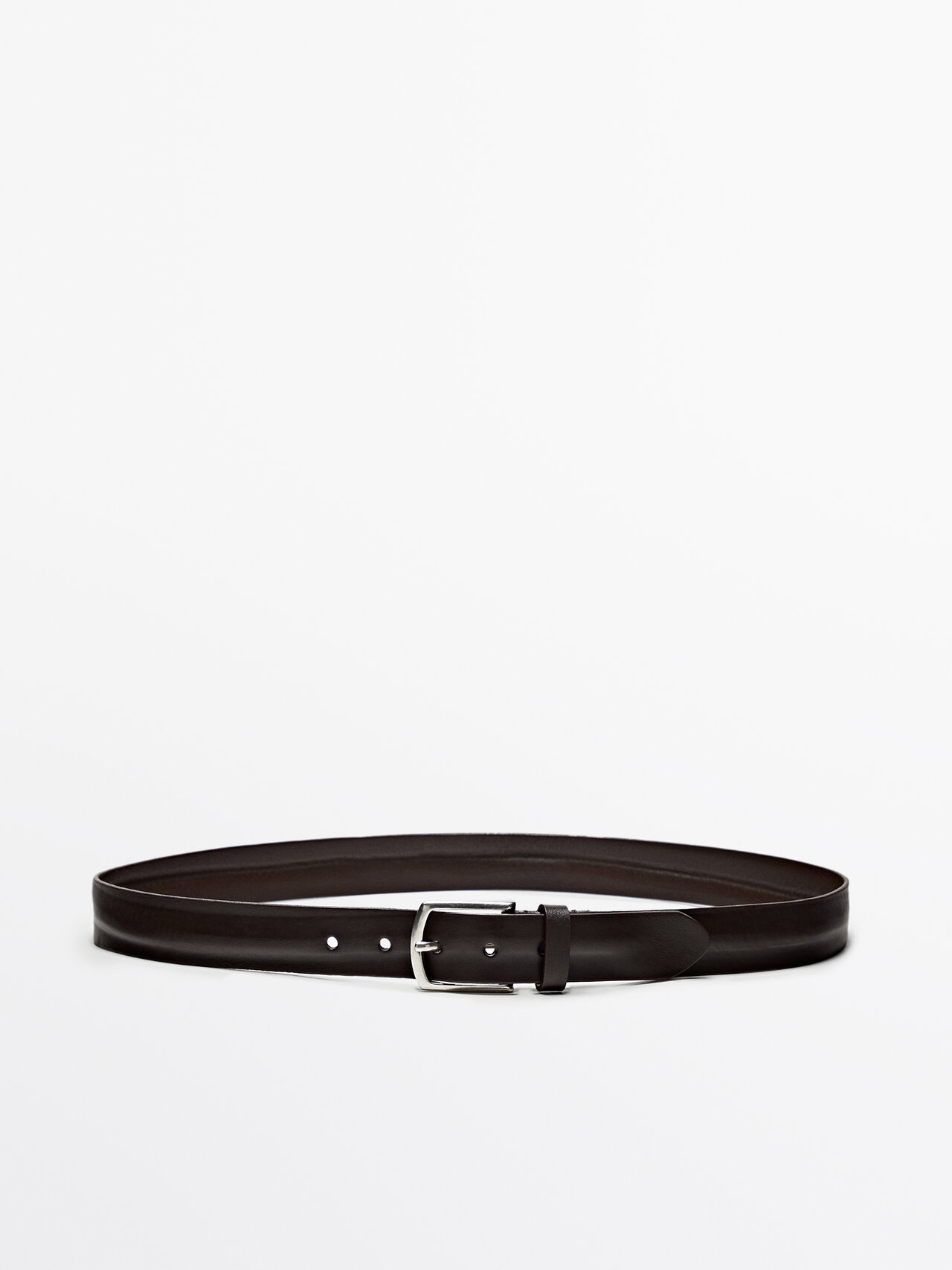 Massimo Dutti Worn Effect Leather Belt In Brown